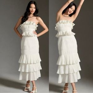 NWT Anthropologie  Let Me Be Strapless Tiered
Ruffled Dress XS